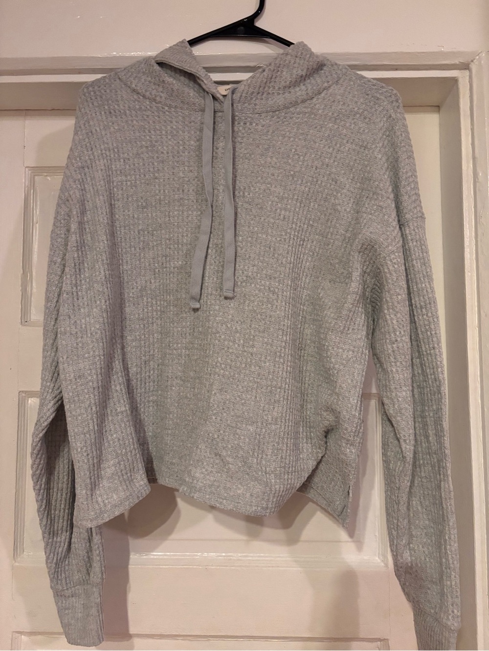 Lucky Brand Light Gray Waffle-Knit Hooded Pullover